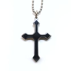 Steel Cross with Black Resin Inlay - Pendant with Chain Steel Cross with Black Resin Inlay - Pendant with Chain